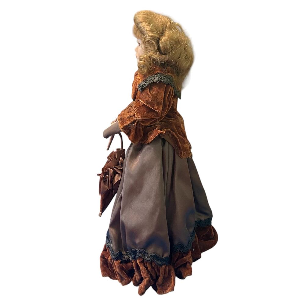 Vtg Porcelain Doll Brown Eyes Lashes Brunette Wavy Hair Shoes Umbrella Stand - Picture 6 of 13